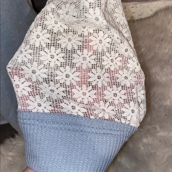 Hem & Thread Light Blue Button-Down Shirt Lace Accents - Picture 6 of 11